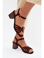 Sametové dámské sandály na podpatku D&A SR61-0102 bordó