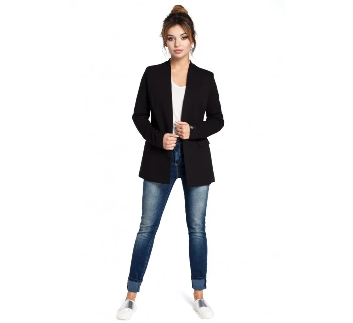 B030 Pletená bunda bez goliera - čierna