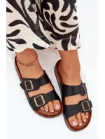 Dámske papuče na korkovej platforme s prackami - čierne