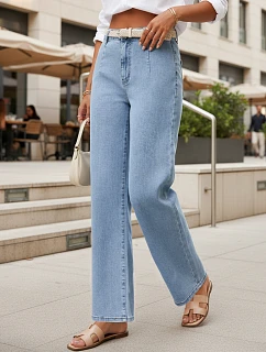 Dámske džínsy s vysokým pásom a širokými nohavicami modré FashionStreet UY2968