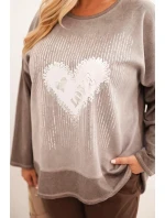 Dámská mikina Plus Size bavlněná s potiskem srdce a model 21321860 hnědá - K-Fashion