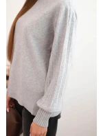 Dámsky viskózový sveter s dlhým rukávom a bočným rozparkom sivý Dámsky viskózový sveter s dlhým rukávom a bočným rozparkom sivý