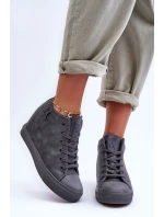Trampki Skórzane Damskie Na Koturnie Big Star MM274005 Szare Trampki Skórzane Damskie Na Koturnie Big Star MM274005 Szare