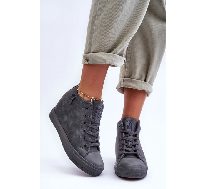 Trampki Skórzane Damskie Na Koturnie Big Star MM274005 Szare Trampki Skórzane Damskie Na Koturnie Big Star MM274005 Szare