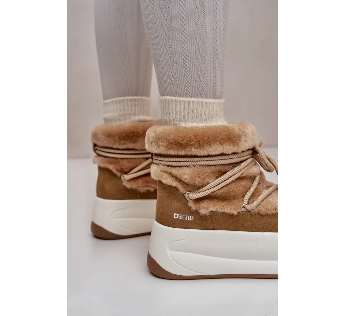 Skórzane Śniegowce Damskie Na Grubej Podeszwie Z Futerkiem Big Star OO274A207 Brązowe Skórzane Śniegowce Damskie Na Grubej Podeszwie Z Futerkiem Big Star OO274A207 Brązowe