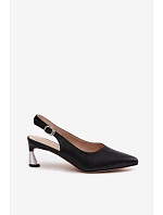 Kožené dámské sandály na podpatku model 22122620 Černé - VINCEZA