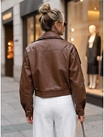 Krátka hnedá kožená bunda v štýle Ramones od FashionStreet TY5845 Krátka hnedá kožená bunda v štýle Ramones od FashionStreet TY5845