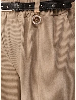 Dámske bavlnené manšestrové nohavice s opaskom, béžové, FashionStreet UY3169 Dámske bavlnené manšestrové nohavice s opaskom, béžové, FashionStreet UY3169