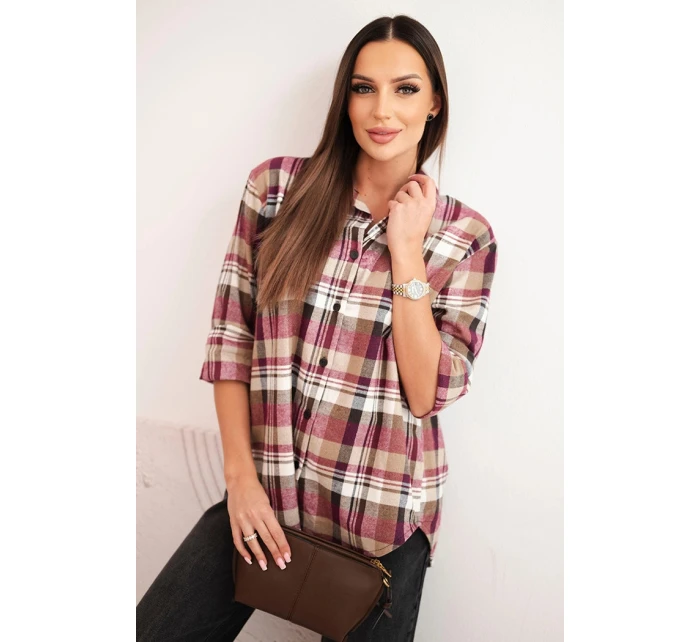 Dámská bavlněná košile s delším zadním dílem kostkovaná model 21379166 - K-Fashion