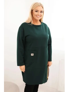 Dámská sukýnka Plus Size máslová s kapsou a 3/4 rukávem tmavě zelená