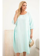 Dámske plus veľkosť viskózové šaty s vreckami krátkymi rukávmi Mint