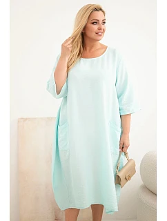 Dámske plus veľkosť viskózové šaty s vreckami krátkymi rukávmi Mint