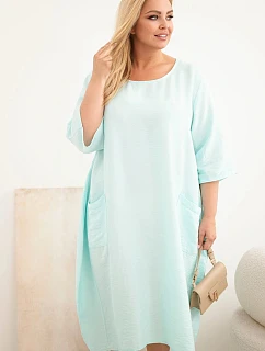 Dámske plus veľkosť viskózové šaty s vreckami krátkymi rukávmi Mint