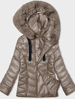 Krátka zimná bunda s kapucňou cappuccino (5M3138-84)