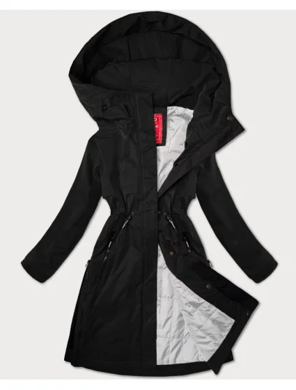 Čierna jednoduchá dámska bunda s kapucňou LHD (LHD-24592)