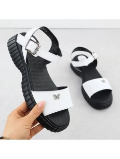 Dámske kožené sandále s hrubou podrážkou a motýľovým vzorom biele Filippo DS6811