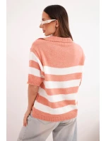 Dámsky pruhovaný sveter s krátkym rukávom a golierom