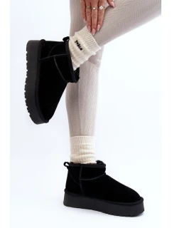 Modne Zamszowe Niskie Śniegowce Czarne Nucca