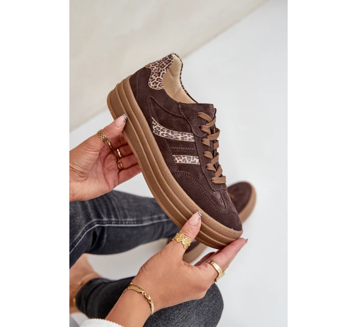 model 21679935 Semišové Sneakersy Na Platformě Leopardí Čokoládové - Zazoo