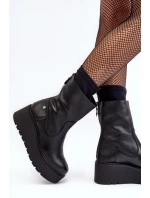 Damskie Skórzane Botki Na Masywnej Platformie Maciejka A7161-01 Czarne