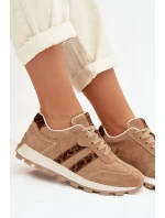 Dámské semišové tenisky na platformě Leopardí vzor model 22013938 Hnědé - S.Barski