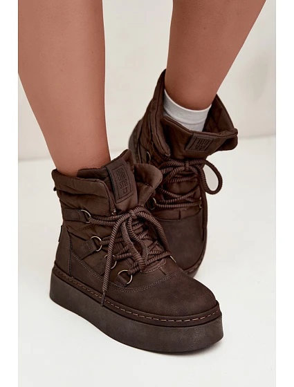 Vázané zimní boty na platformě Big Star model 22539809 čokoládové - Big Star Shoes Vázané zimní boty na platformě Big Star model 22539809 čokoládové - Big Star Shoes