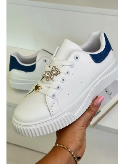 Nízke tenisky z ekokože s odznakmi bielej a modrej farby Cillione Nízke tenisky z ekokože s odznakmi bielej a modrej farby Cillione