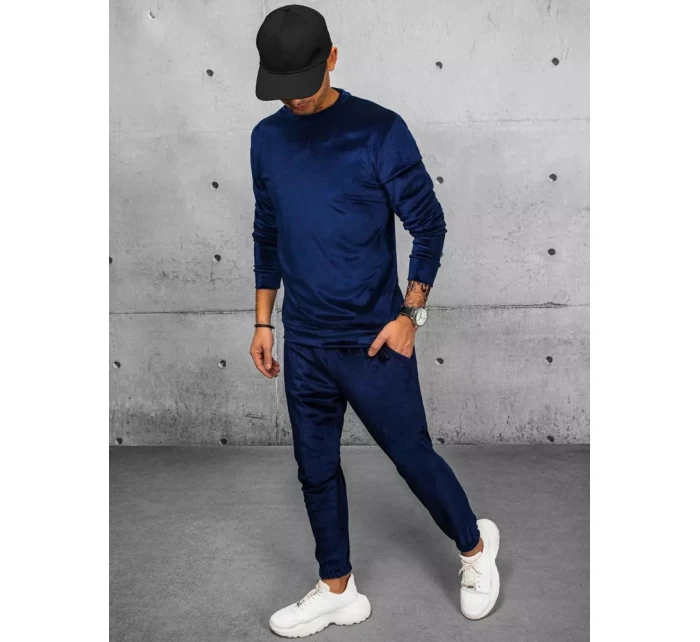 Pánska tmavomodrá velúrová mikina FashionStreet BX5531 Pánska tmavomodrá velúrová mikina FashionStreet BX5531
