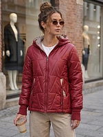 Dámska prešívaná prechodná bunda s kapucňou, vínová, FashionStreet TY5785