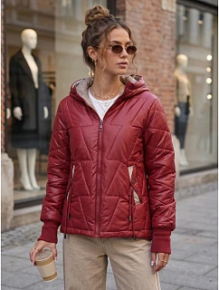 Kurtka damska przejściowa pikowana z kapturem bordowa model 22358085 - FashionStreet