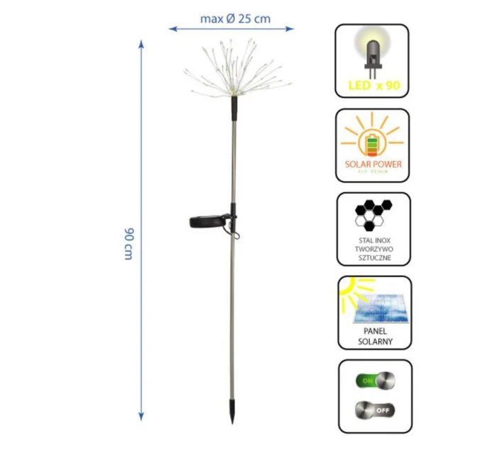 SOLÁRNE SVIETIDLO FÚKAČ STROM OHŇOSTROJ 80CM 90 LED