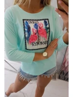 Halenka s 3D grafikou model 18743998 v mátové barvě - K-Fashion