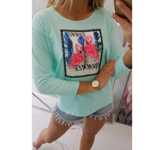 Halenka s 3D grafikou model 18743998 v mátové barvě - K-Fashion