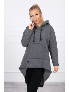 Zateplená mikina s dlouhými zády a kapucí v grafitové barvě
