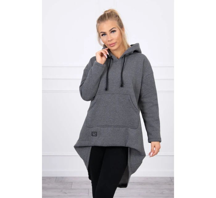 Zateplená mikina s dlouhými zády a kapucí v grafitové barvě Zateplená mikina s dlouhými zády a kapucí v grafitové barvě