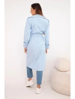 Dámsky kabát do pása s golierom modrý