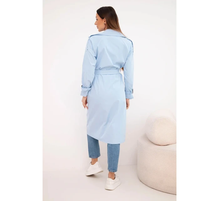 Dámsky kabát do pása s golierom modrý