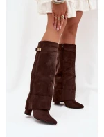 Dámske zateplené čižmy s podrážkou a zrolovanou holennou časťou Evyra - čokoládová, eko semiš Dámske zateplené čižmy s podrážkou a zrolovanou holennou časťou Evyra - čokoládová, eko semiš