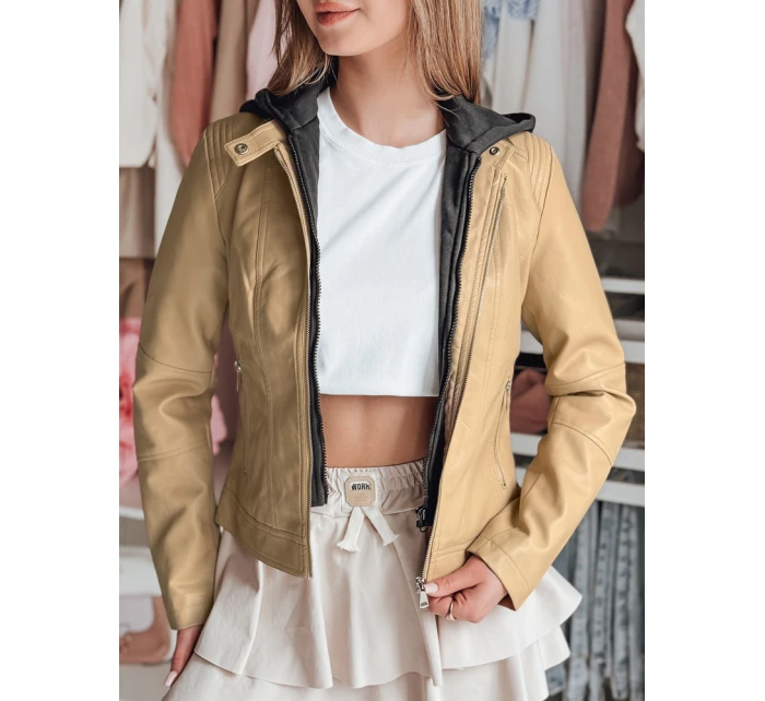 Dámská kožená bunda s kapucí beige Dstreet model 21981903 - FashionStreet