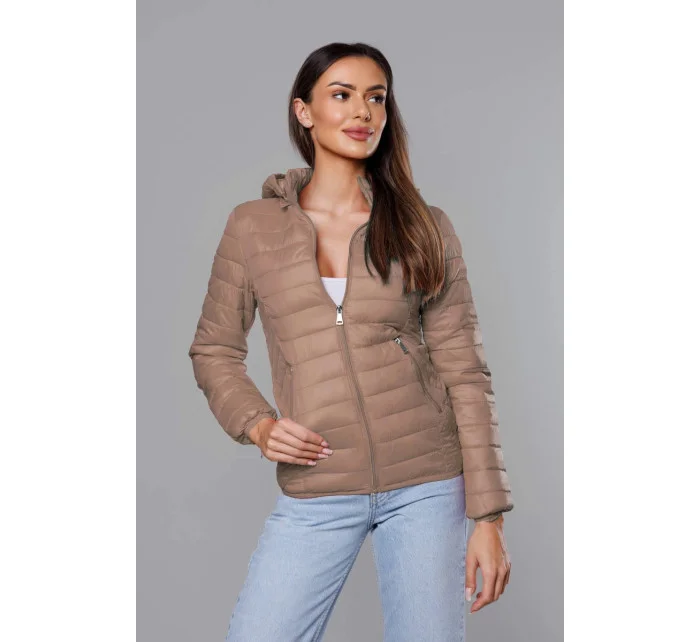 Prošívaná béžová dámská bunda s kapucí model 18038064 - S'WEST Prošívaná béžová dámská bunda s kapucí model 18038064 - S'WEST