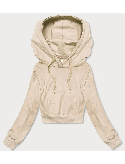 Krátká tepláková mikina v krémové barvě s kapucí model 18378823 - J.STYLE Krátká tepláková mikina v krémové barvě s kapucí model 18378823 - J.STYLE