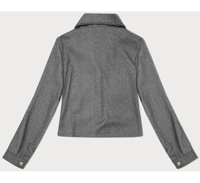 Šedá krátka pruhovaná rebrovaná bunda s ozdobnými gombíkmi (244002) Šedá krátka pruhovaná rebrovaná bunda s ozdobnými gombíkmi (244002)