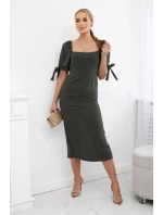 Šaty s viazanými rukávmi khaki Šaty s viazanými rukávmi khaki