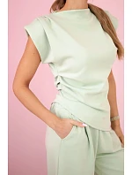 Asymetrická blúzka + nohavice svetlá mentolová