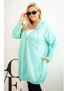 Dámska bavlnená mikina s kapucňou a zipsom v nadmernej veľkosti Mint