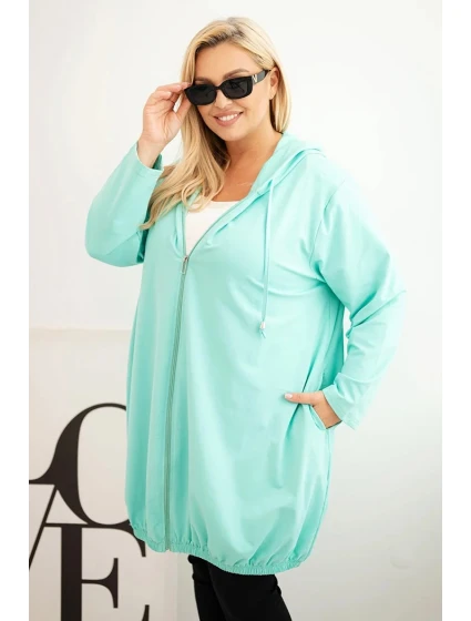 Dámska bavlnená mikina s kapucňou a zipsom v nadmernej veľkosti Mint