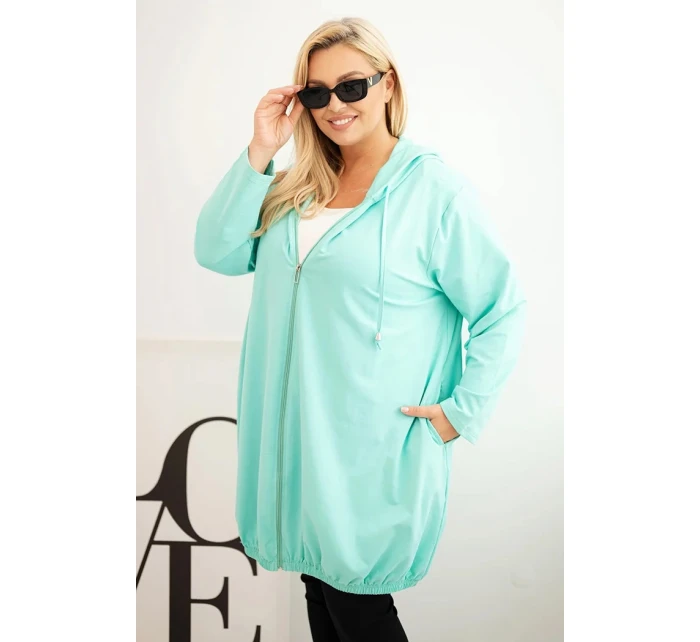 Dámska bavlnená mikina s kapucňou a zipsom v nadmernej veľkosti Mint
