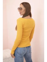 Dámska bavlnená blúzka s dlhým rukávom a lodičkovým výstrihom horčicovej farby
