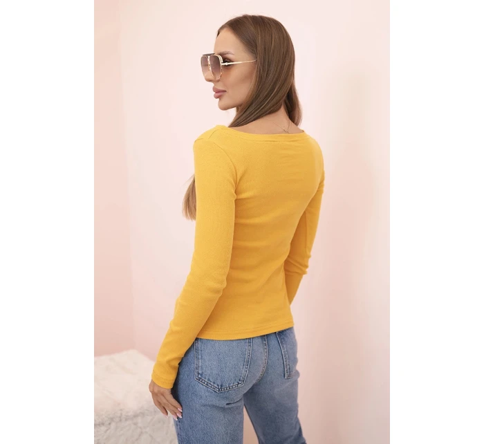 Dámska bavlnená blúzka s dlhým rukávom a lodičkovým výstrihom horčicovej farby