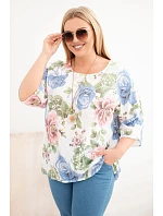 Dámska bavlnená blúzka s krátkymi rukávmi a kvetinovým vzorom biela